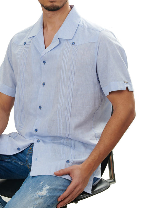 Blue Linen No Pocket Guayabera Shirt