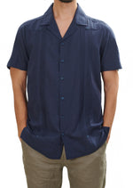 Navy Linen No Pocket Guayabera Shirt