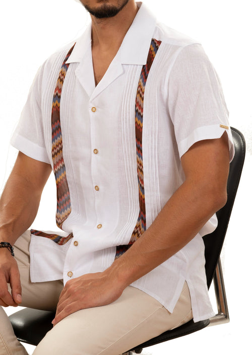 White Zigzag Contrast Guayabera Shirt