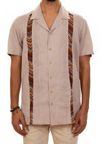 Brown Zigzag Contrast Guayabera Shirt