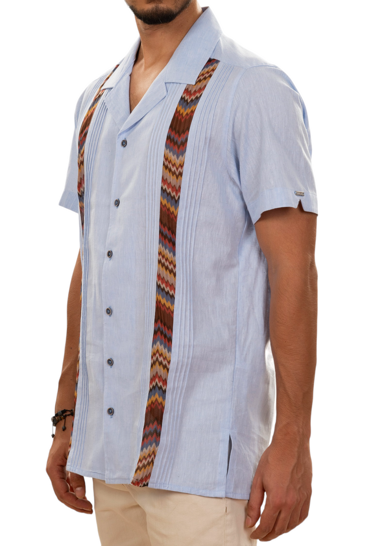 Blue Zigzag Contrast Guayabera Shirt