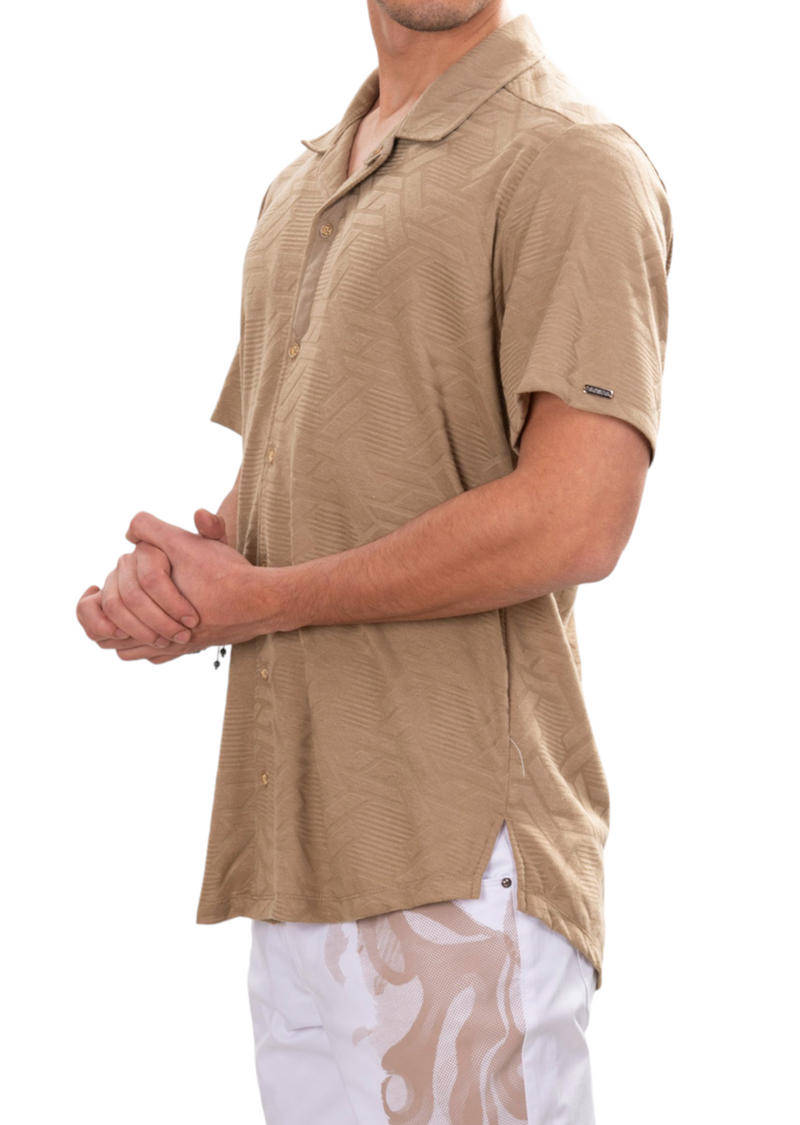 Brown Cable Knit Camp Shirt