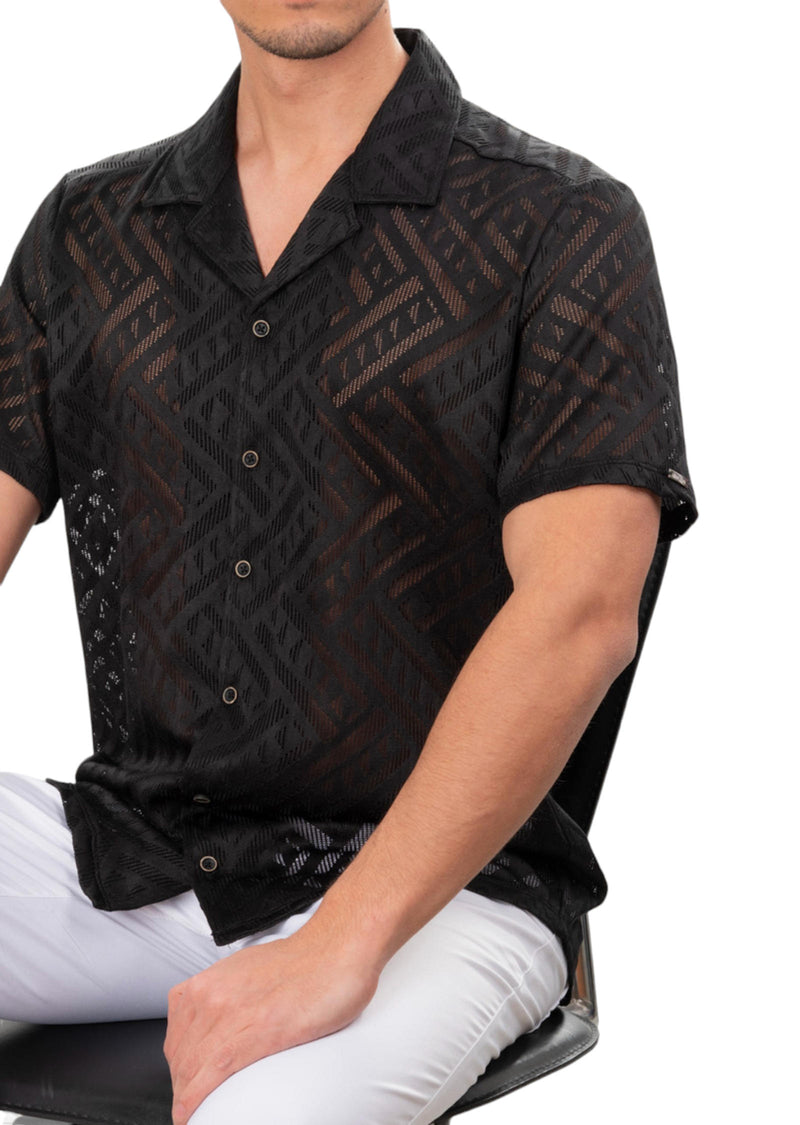 Black Triangle Lace Camp Shirt