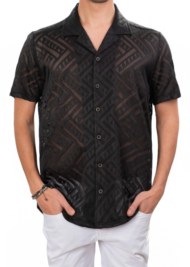 Black Triangle Lace Camp Shirt