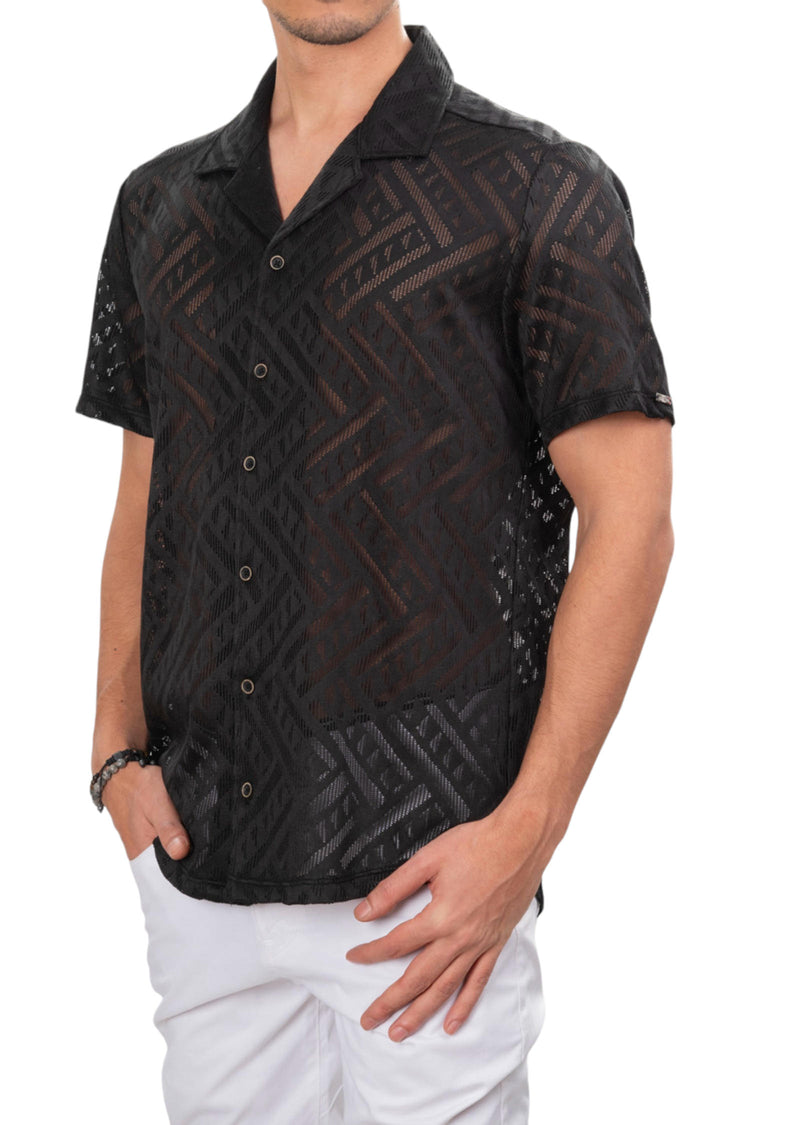 Black Triangle Lace Camp Shirt