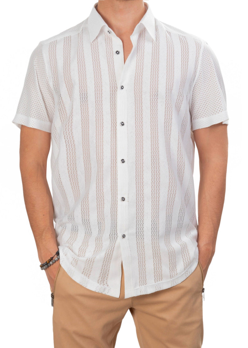 White 2-Contrast Mesh Shirt