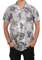 Black Paisley Linen Blend Shirt