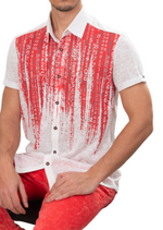 Red Matrix Degraded Linen Shirt