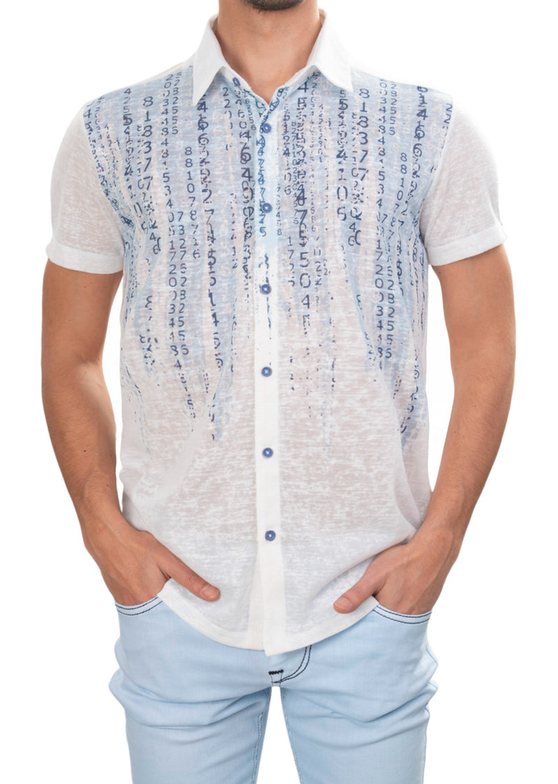 Blue Matrix Degraded Linen Shirt