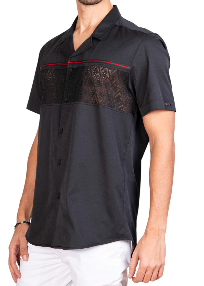 Black Red Ribbon Lace Shirt