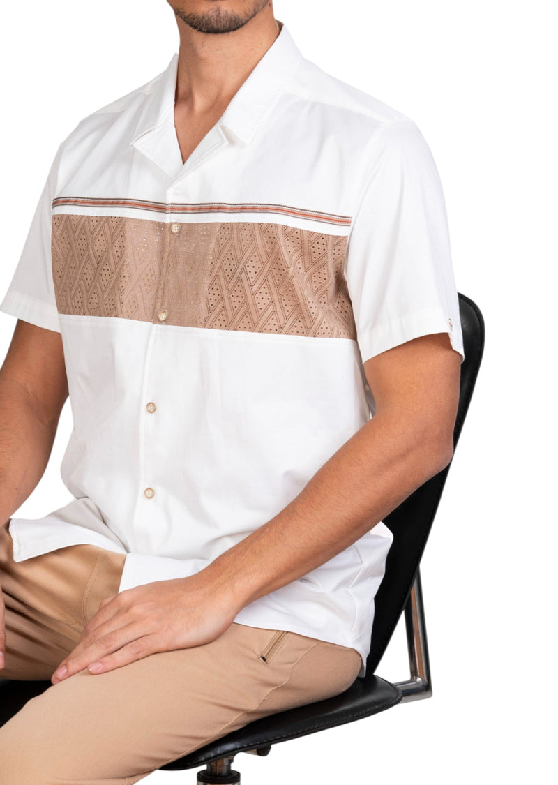 White Beige Ribbon Lace Shirt