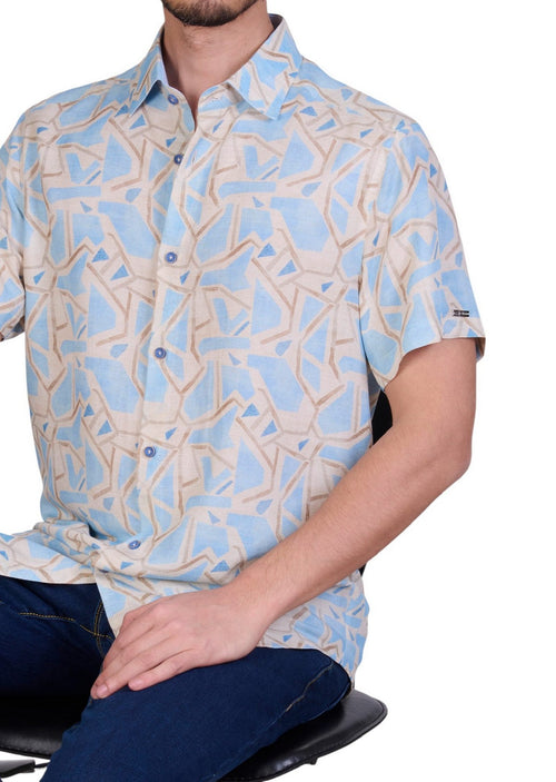 Blue Beige Geo Cotton Shirt