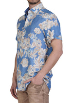 Blue Beige Floral Cotton Shirt