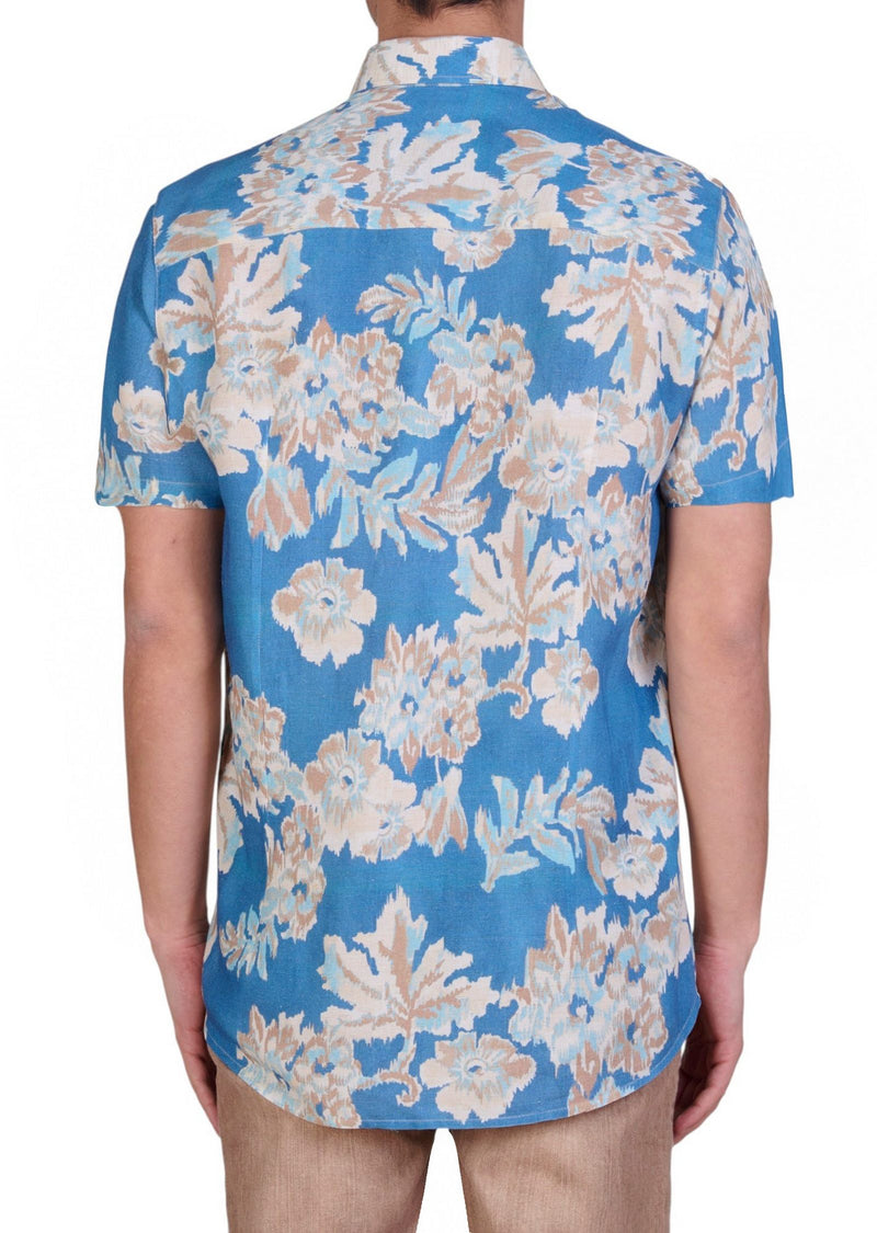 Blue Beige Floral Cotton Shirt