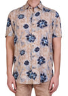 Beige Blue Floral Cotton Shirt