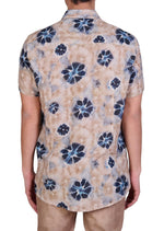 Beige Blue Floral Cotton Shirt