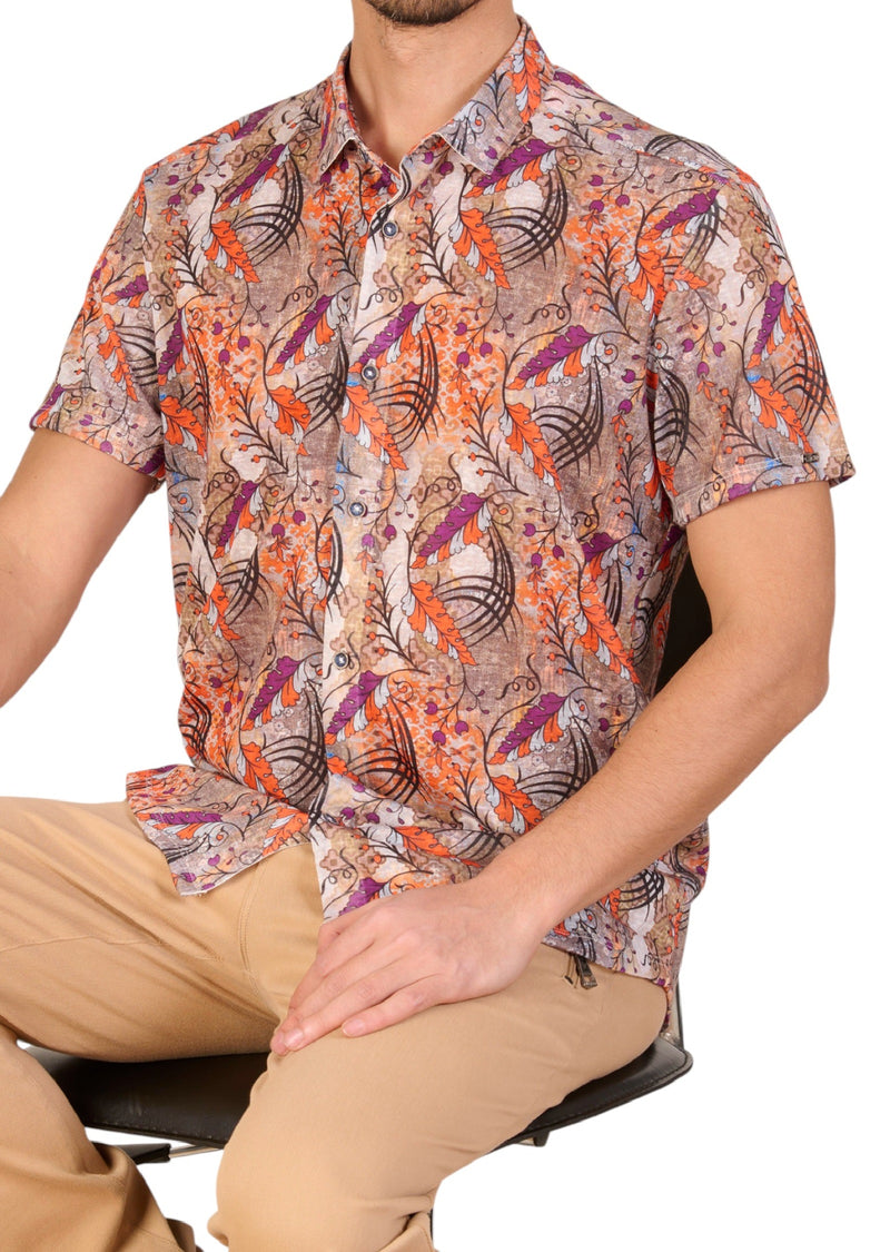 Orange Leaf Linen Blend Shirt