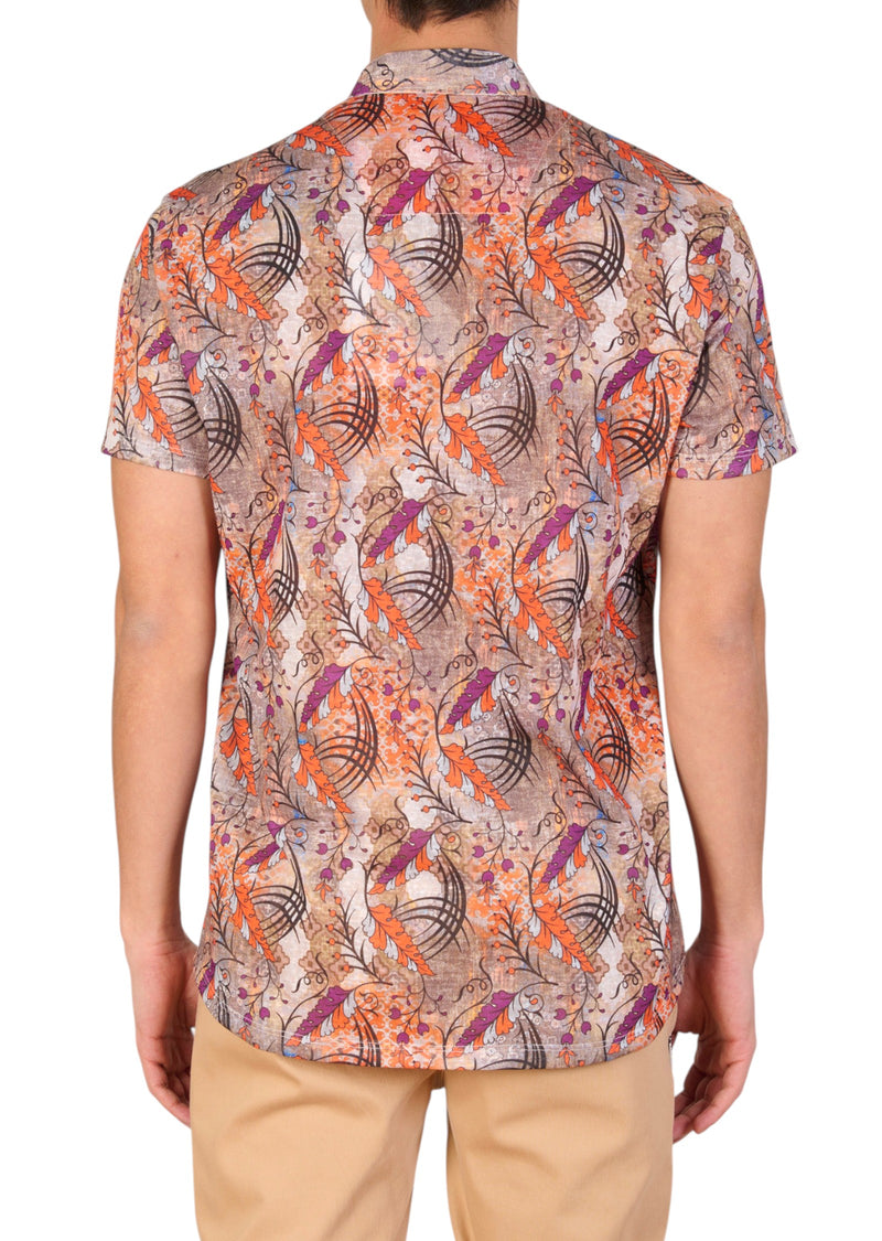Orange Leaf Linen Blend Shirt