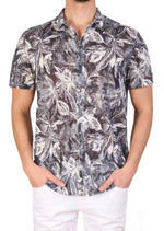 Black White Floral Linen Blend Shirt