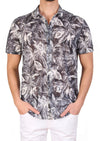 Black White Floral Linen Blend Shirt