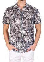 Black White Floral Linen Blend Shirt