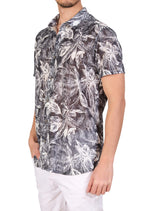 Black White Floral Linen Blend Shirt