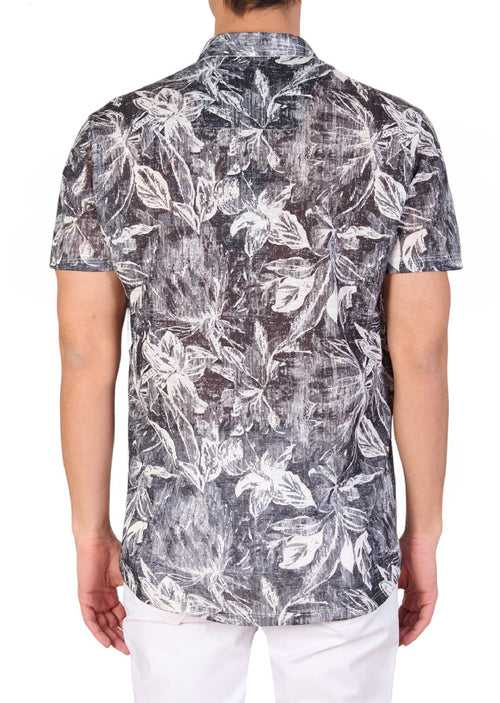 Black White Floral Linen Blend Shirt