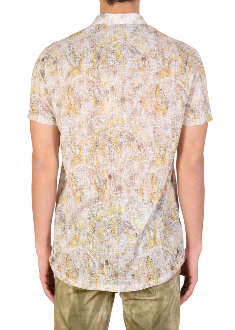 Beige Paisley Linen Blend Shirt
