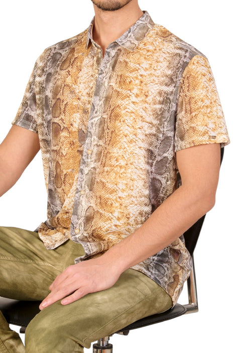Yellow Snake Linen Blend Shirt