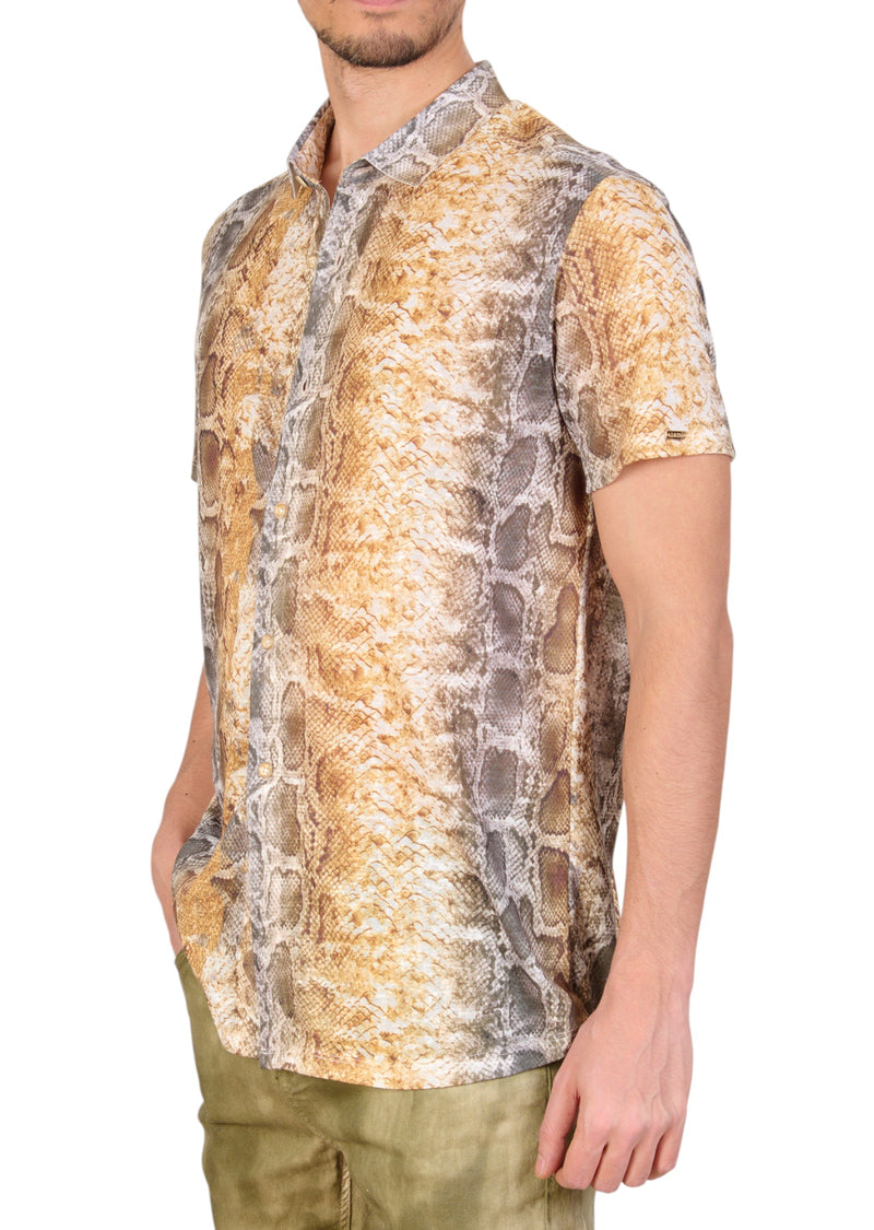 Yellow Snake Linen Blend Shirt