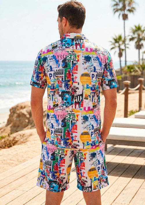j*f様 新品KUON PATCHWORK SHIRT と SHORTS セット White Collage Camp Shirt & Shorts Set – MONDO Menswear