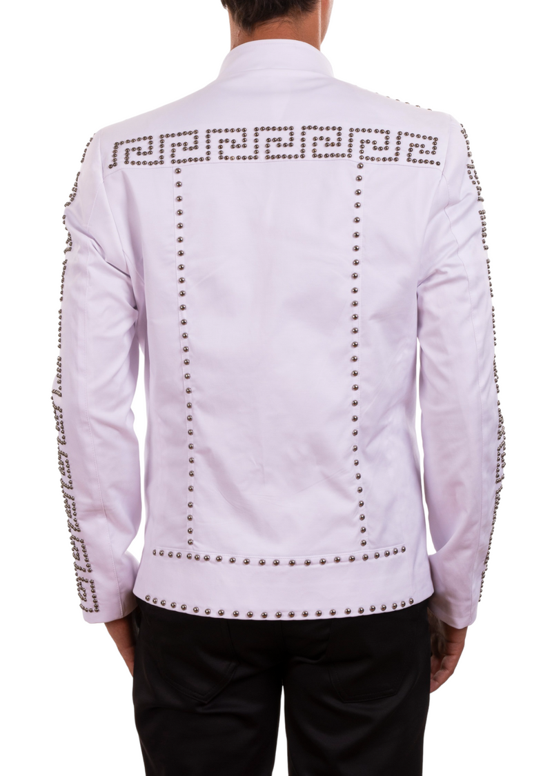 White Silver Meander Studded Jacket