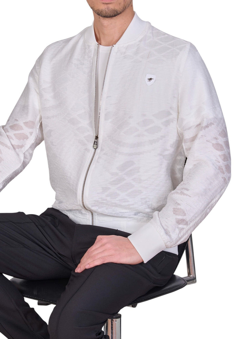White Sheer Web Bomber Jacket