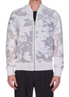 White Sheer Abstract Bomber Jacket
