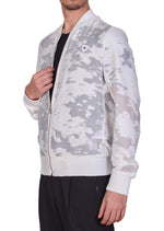 White Sheer Abstract Bomber Jacket
