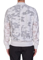White Sheer Abstract Bomber Jacket