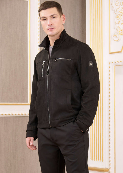 Black Zipper Suede Biker Jacket