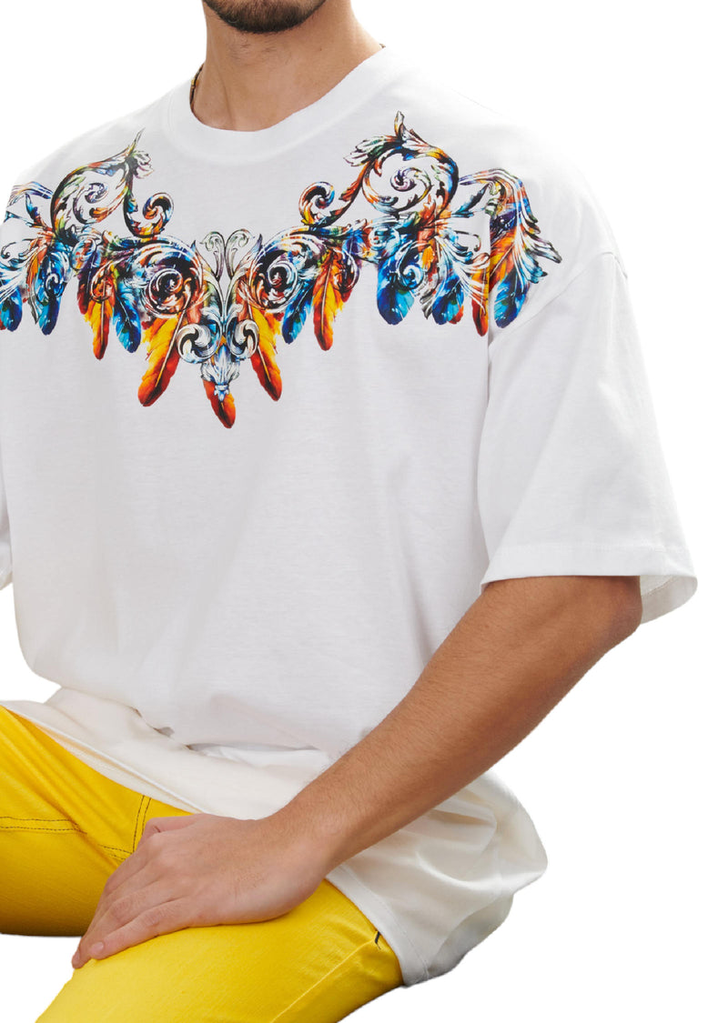 White Crest Feather Oversize Tee