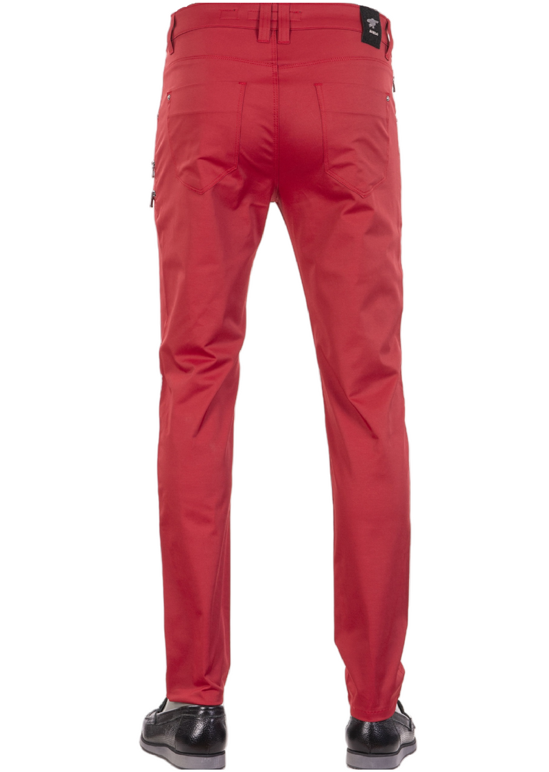 Red Triple Zipper Tech Pants