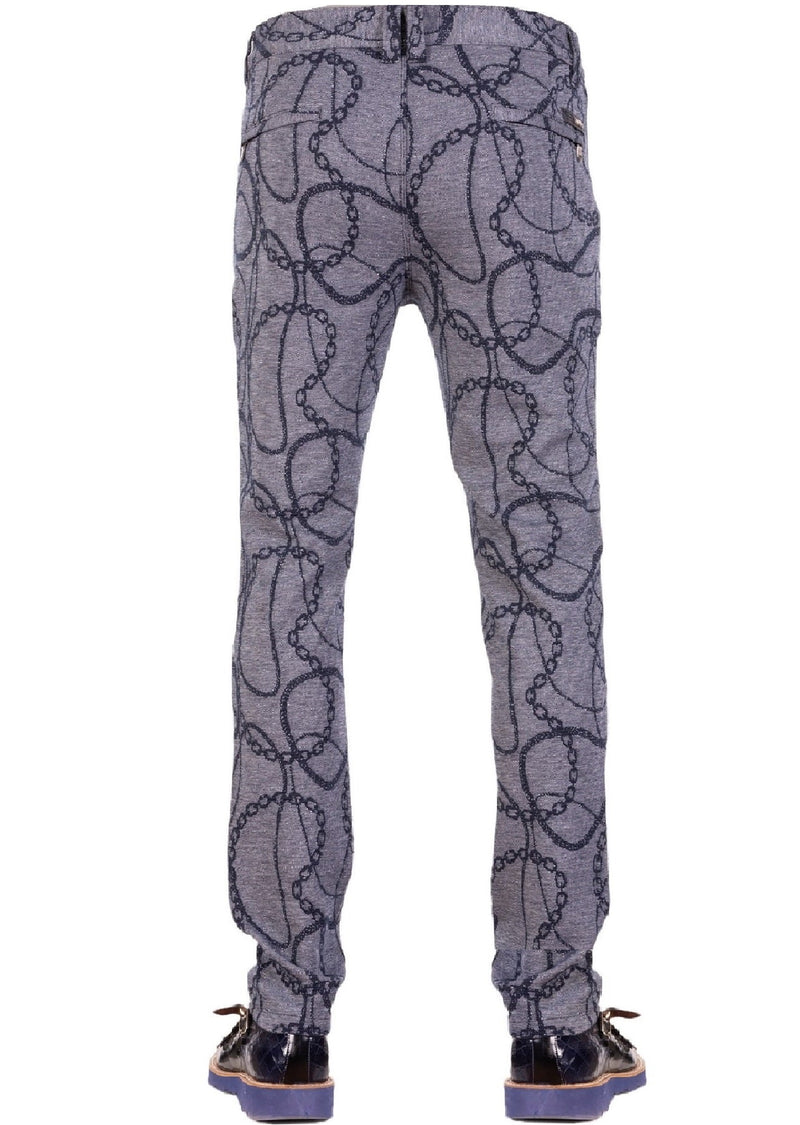 Navy Chain Detailed Knit Pants