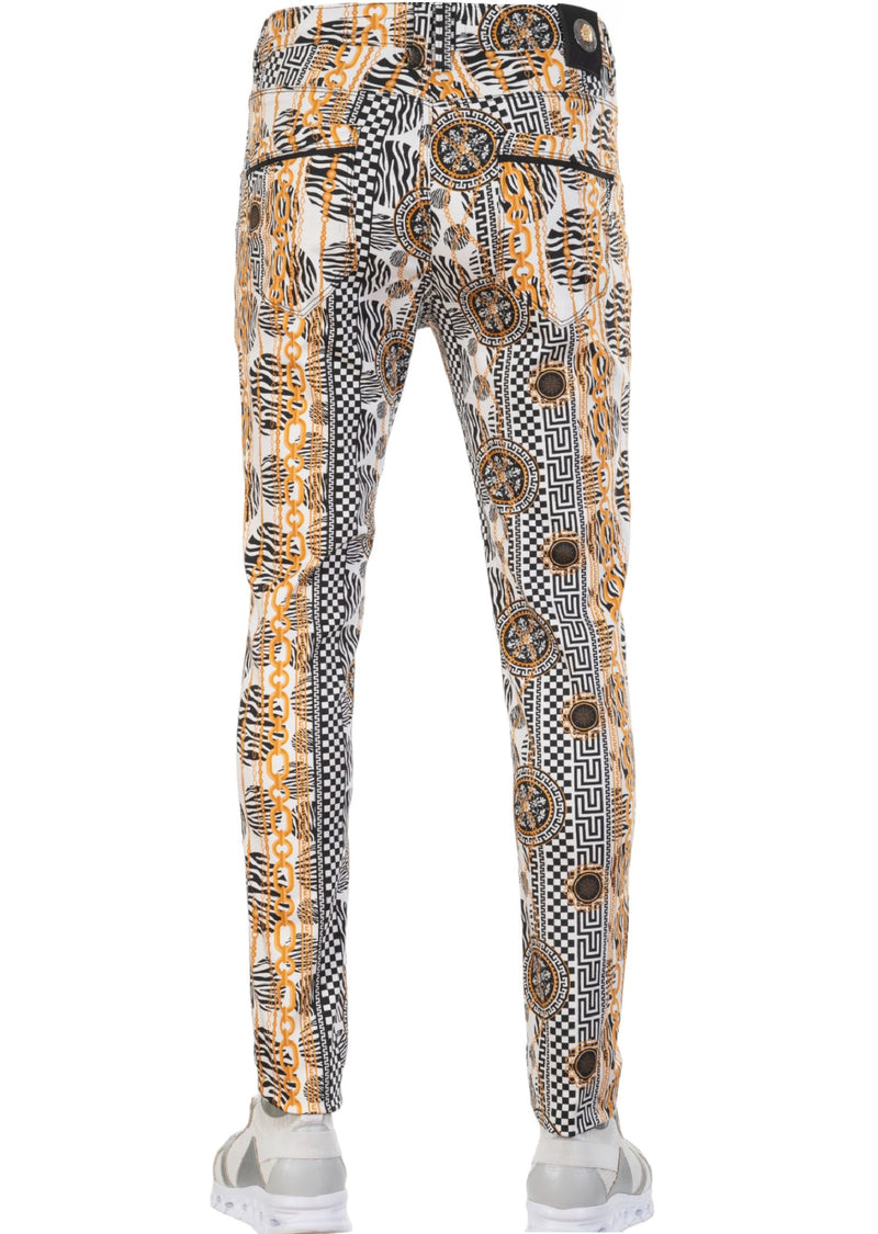 White Gold Baroque Print Pants