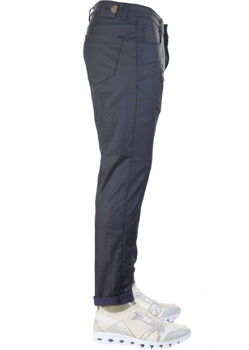 Navy Vertical Zipper Waxed Pants