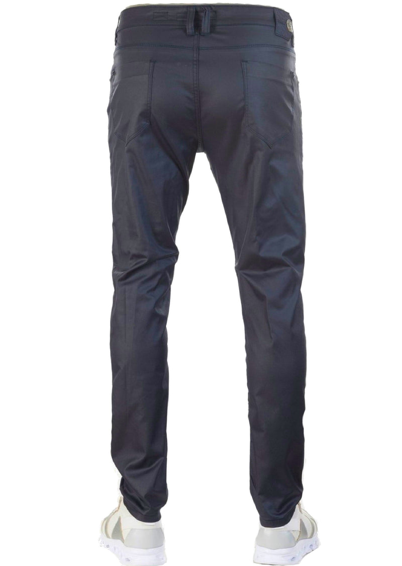 Navy Vertical Zipper Waxed Pants