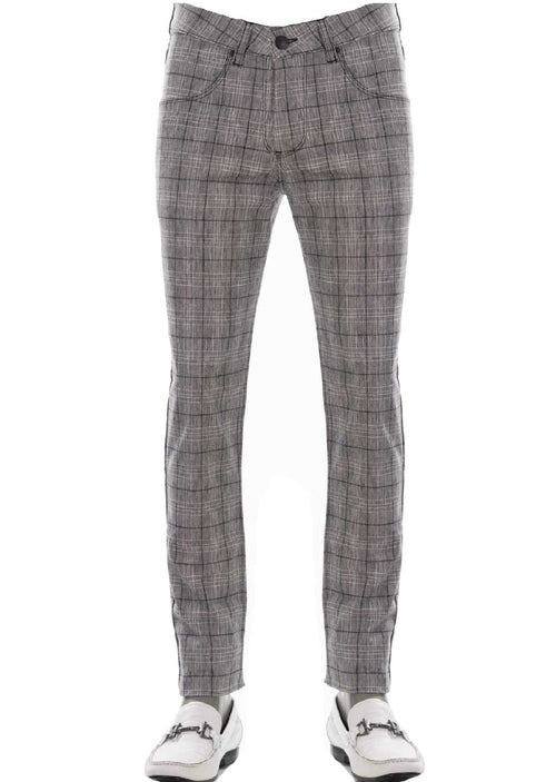 Gray Plaid Linen Stretch Pants