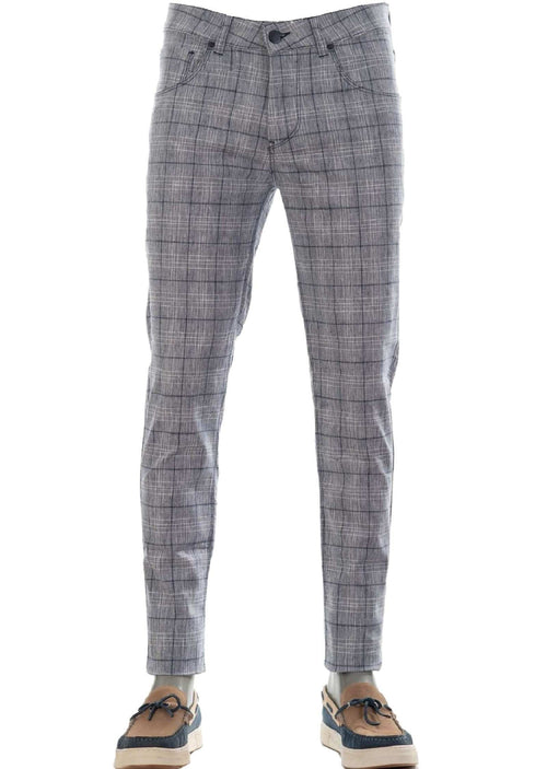 Navy Plaid Linen Stretch Pants