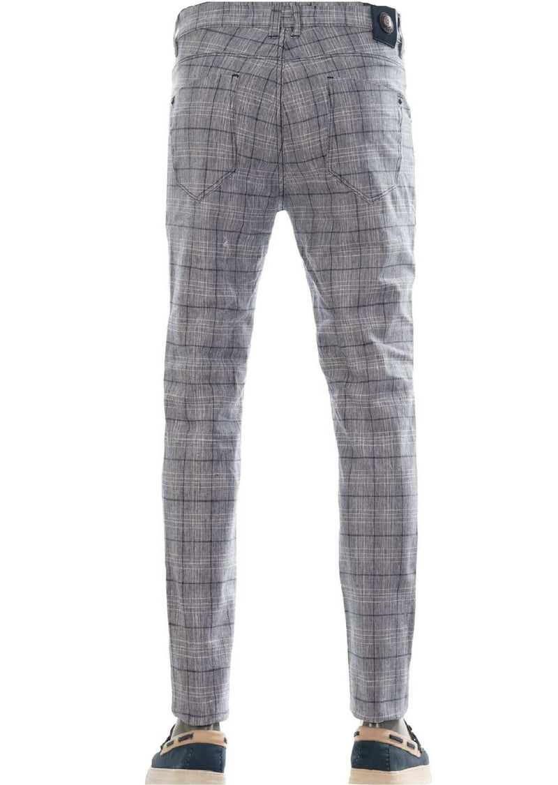 Navy Plaid Linen Stretch Pants