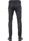 Navy Dual Front Zipper Waxed Pants