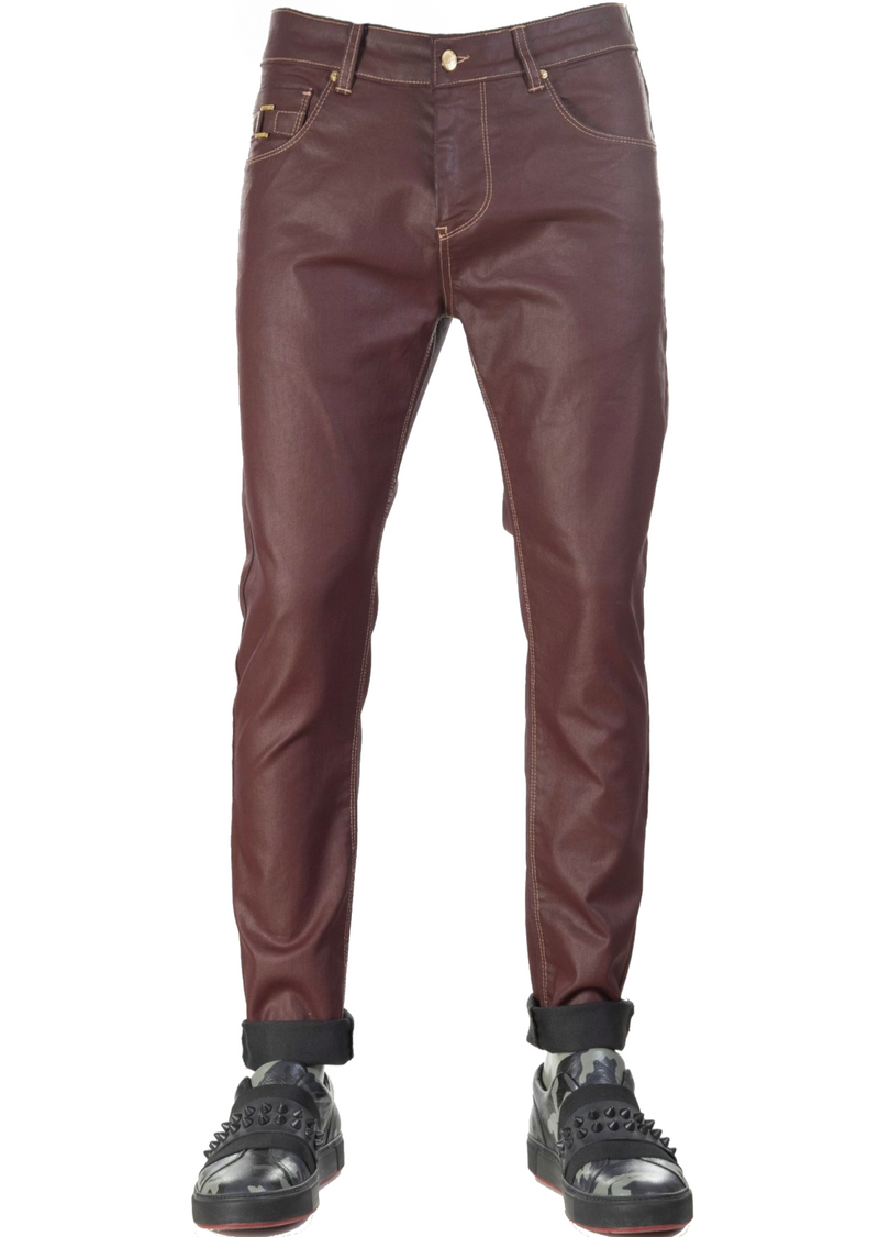 Burgundy Gold Luxe Waxed Pants