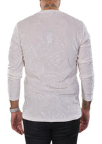 Beige Paisley Embossed Velour Sweater