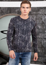 Black Gray Baroque Flocked Sweater